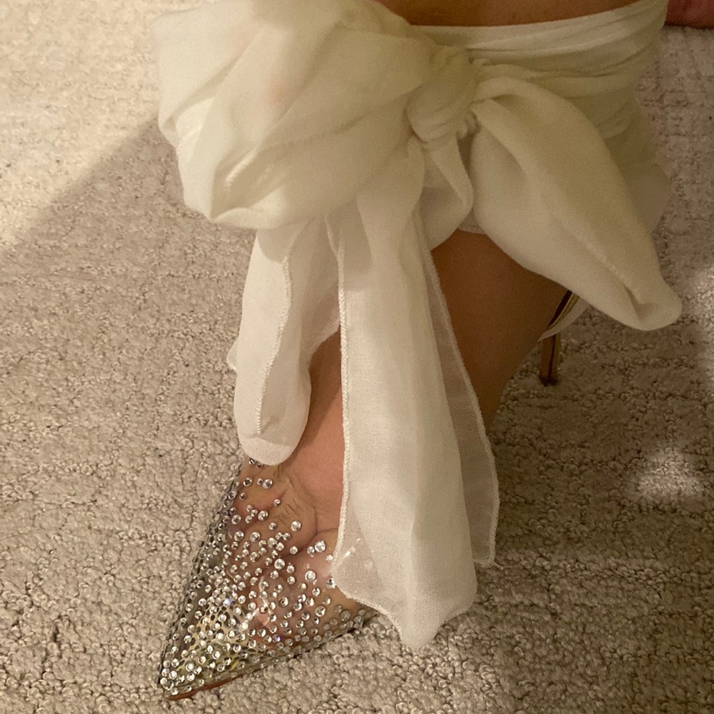 Crystal Embellished Pointed-Toe Stiletto Heels in Clear/Gold